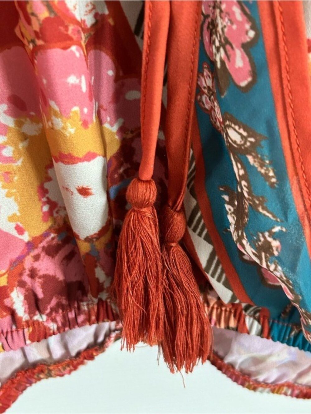 Flying Tomato Rust Floral Tie-Front Peasant Boho Blouse NWT Festival - Picture 5 of 16